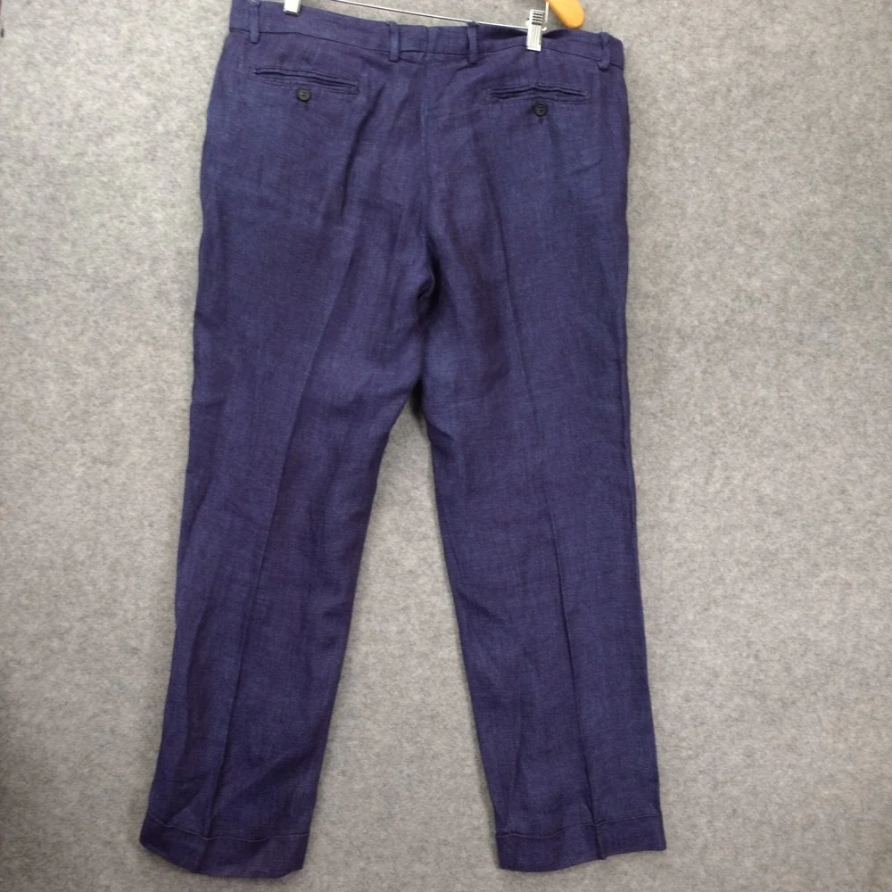 Italian European Linen Pants Mens XXL Blue Cuffed Trousers Summer PEPITOS 39x31